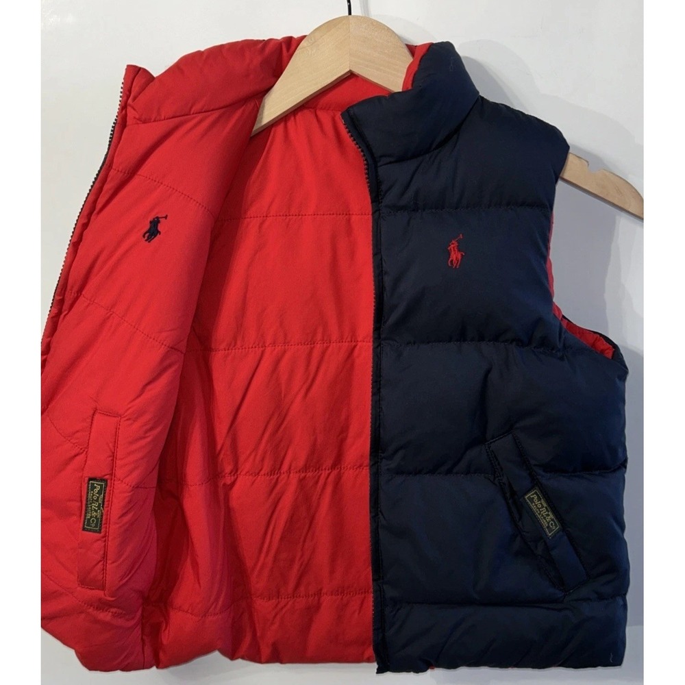 Boys Polo Ralph Lauren Down Puffer Vest Navy Blue & Red Reversible Sz 5 Clean